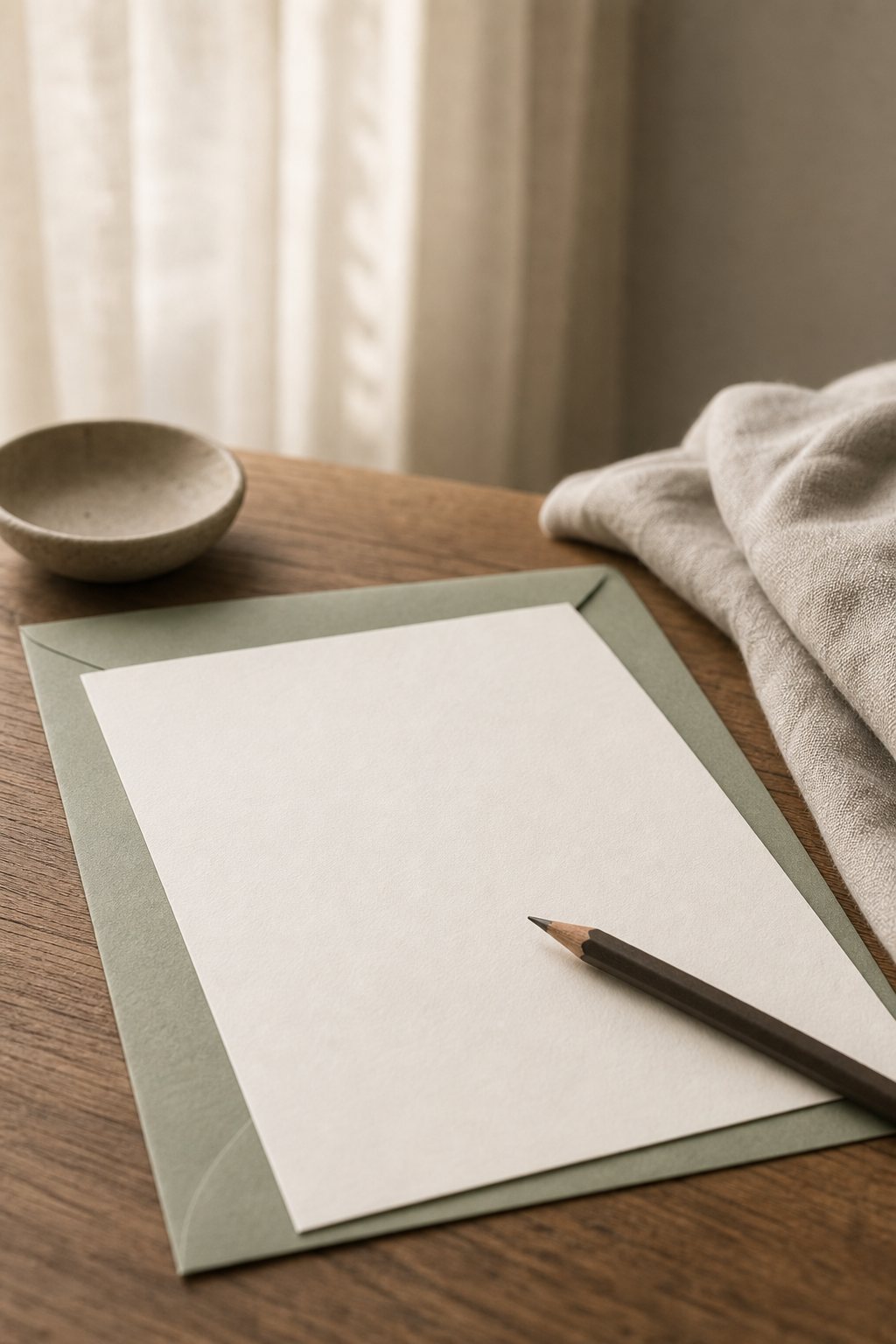 Blank papier en potlood op een rustige tafel